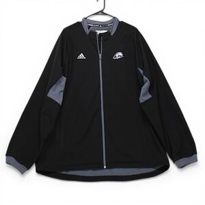 Adidas Track Jacket Mens Large Black Grey Excellent Full Zip Eagle Logo Sport